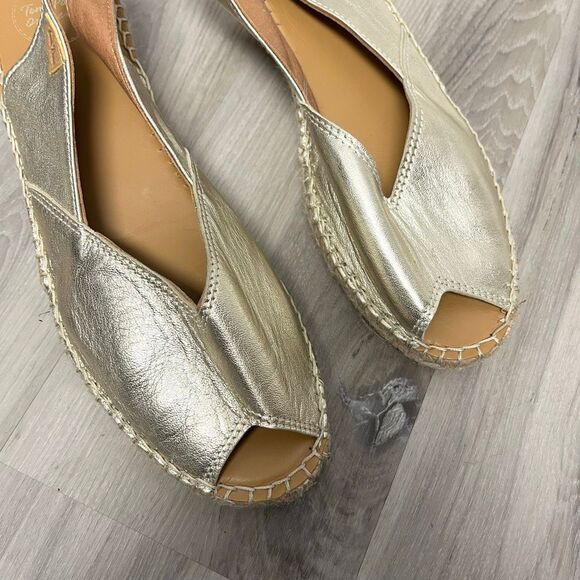 Toni Pons Sandals Women’s 41 Bernia Metallic Leather Wedge Peep Toe Espadrille - Picture 2 of 8